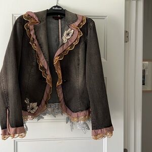 Beautiful vintage Simon Chang stretch dark jean jacket size 6 to 8